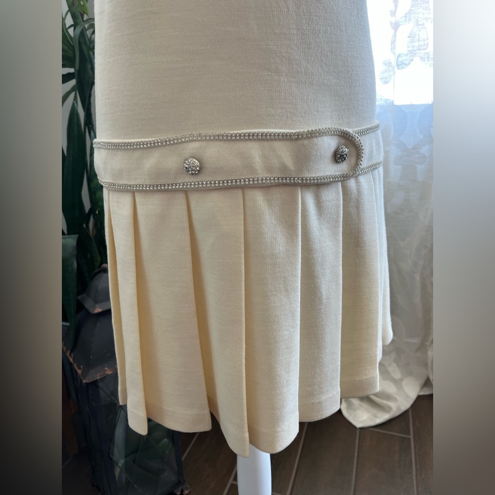 Vintage tennis dress style Butte Knit Charleston pleated rhinestone diamond wool - Picture 3 of 16